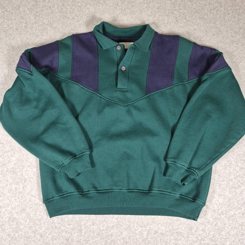 Vintage Bill Blass Pullover Sweatshirt Mens Large Green Purple Colorblock Polo